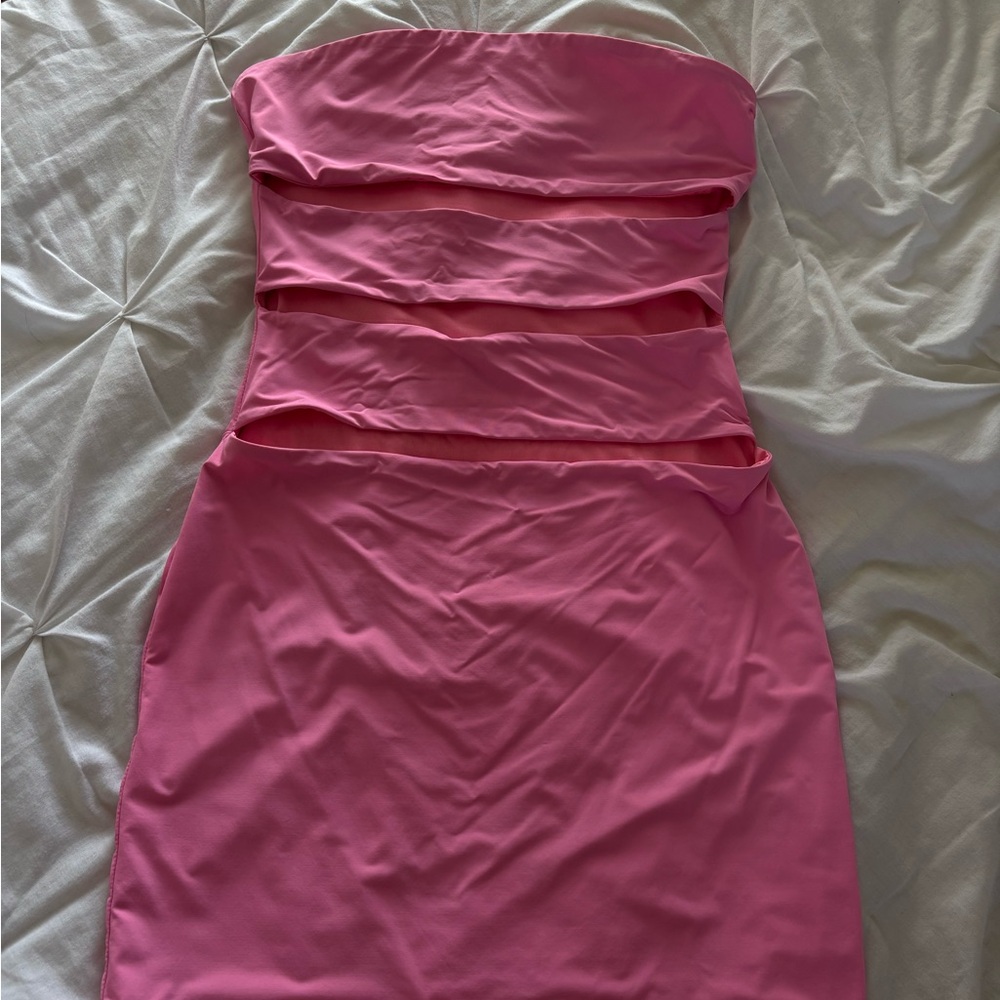 White Fox Boutique Pink Cut Out Strapless Bodycon Dress